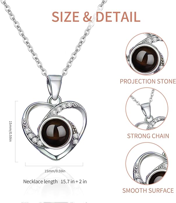 Easycosy Personalized Picture Necklace Projection Necklace with Photo Inside - Custom Photo Heart Pendant Necklace - Photo Gifts Valentines Birthday Love Memorial Gifts for Girlfriend Wife Women