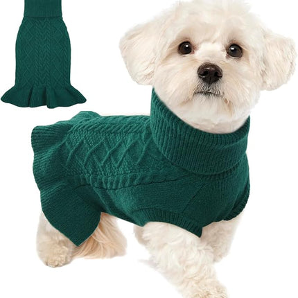 Lelepet Dog Sweater Christmas Turtleneck Knitwear Sweatshirt Cable Knit Warm Dress for Small Medium Large Dogs Puppy Fall Clothes, Chihuahua, XS, Green
