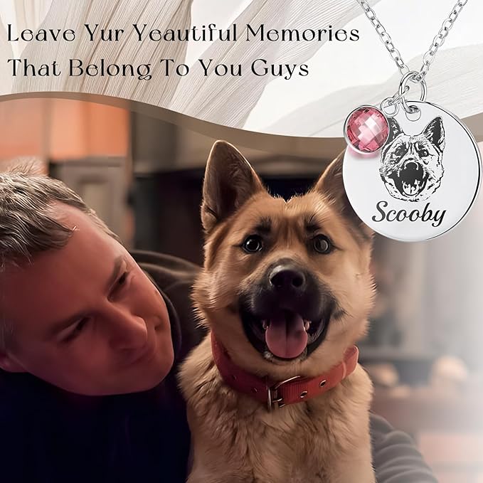 Personalized Pet Portrait Necklace Customized Pet Memorial Necklaces Dog Necklace for Women Custom Pets Necklaces Dog Memorial Jewelry for Cats Mom Dogs Dad (Silver 1 Portrait)