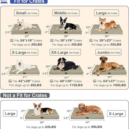 Large Outdoor All Weather Dog Bed, Waterproof Pet Bed for Large Dogs, Orthopedic Egg Crate Foam with Washable Removable Oxford Cooling Cover, 36x27 Inch, Khaki