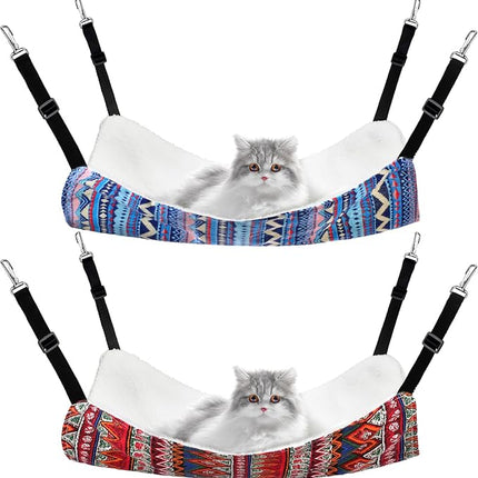 Jetec 2 Pieces Reversible Cat Hanging Hammock Soft Breathable Pet Cage Hammock with Adjustable Straps and Metal Hooks Double Sided Hanging Bed for Small Dogs Rabbits(Ethnic Pattern,M)