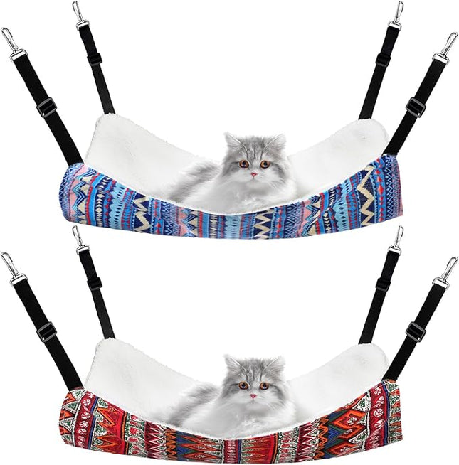 Jetec 2 Pieces Reversible Cat Hanging Hammock Soft Breathable Pet Cage Hammock with Adjustable Straps and Metal Hooks Double Sided Hanging Bed for Small Dogs Rabbits(Ethnic Pattern,M)