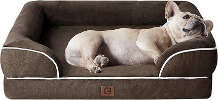 EHEYCIGA Orthopedic Dog Bed for Medium Dogs, Waterproof Memory Foam Medium Dog Beds with Sides, Non-Slip Bottom and Egg-Crate Foam Pet Couch Bed with Washable Removable Cover, Brown