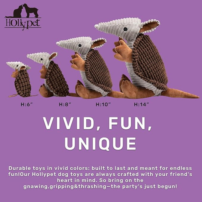 Hollypet Plush Dog Squeaky Toy Stuffed Armadillo Animal Pet Puppy Chew Toys with Clean Teeth for Small Medium Large All Breed Sizes Dogs, Brown, 14 in
