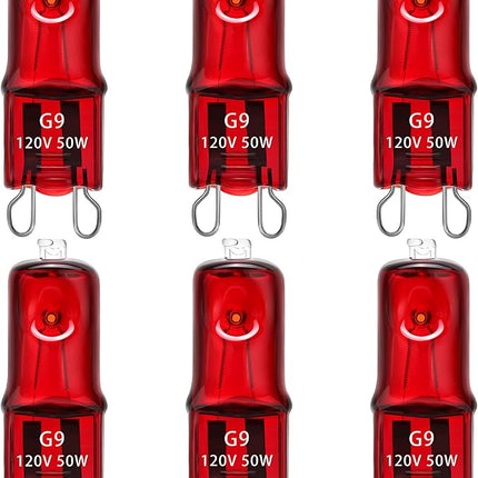 6 Pack G9 Infrared Heat Lamp Bulbs - Dimmable Night Red UVA Reptile Heat Lamp, 2 Pin Base Mini Reptile Light Bulb Replacement (50 Watt)
