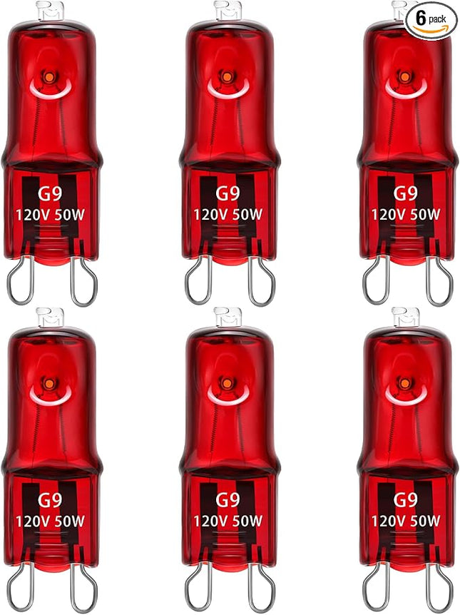 6 Pack G9 Infrared Heat Lamp Bulbs - Dimmable Night Red UVA Reptile Heat Lamp, 2 Pin Base Mini Reptile Light Bulb Replacement (50 Watt)