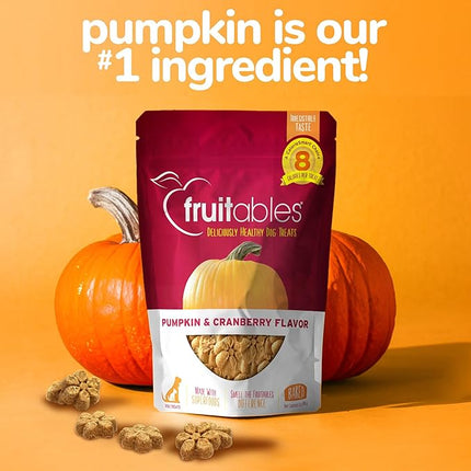 Fruitables Baked Dog Treats, Healthy Pumpkin Snacks for Dogs, Low Calorie & Delicious, No Wheat, Corn or Soy, Puppy Training Treats, Made in the USA, Pumpkin and Cranberry Flavor, 7oz
