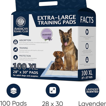 American Kennel Club Scented Puppy Training Pads with Ultra Absorbent Quick Dry Gel – 28 x 30 Pee Pads for Dogs - Lavender Scented - 100 Count
