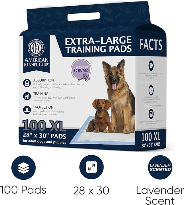 American Kennel Club Scented Puppy Training Pads with Ultra Absorbent Quick Dry Gel – 28 x 30 Pee Pads for Dogs - Lavender Scented - 100 Count