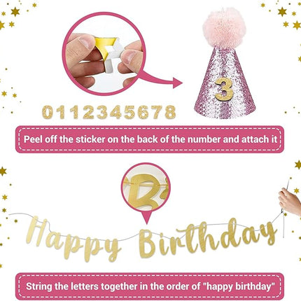 LESYPET Dog Birthday Party Supplies, Dog Birthday Hat with Bandana, and Banner, Cat Decorations Set for Party, Pink