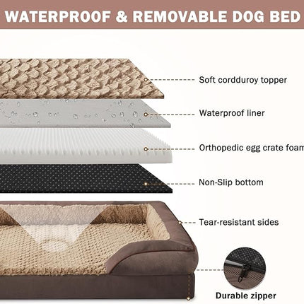 INVENHO Orthopedic Dog Bed for Large Dogs, Washable Waterproof, Egg-Crate Foam Dog Couch Bed with Washable Removable Cover, Waterproof Lining and Nonskid Bottom