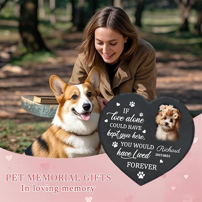 Personalized Pet Memorial Stone - Custom Dog Grave Marker with Name & Photo - Sympathy Gifts for Loss of Beloved Dog - Cemetery Decor - Rainbow Bridge Memorial for Dogs (Style E)