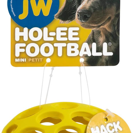 JW Pet Hol-ee Football Dog Toy Puzzle Ball, Natural Rubber, Mini (5.25 Inch Length), Colors May Vary