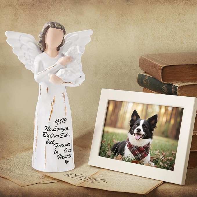 Loss of Dog Sympathy Gift, Dog Memorial Gifts, Angel Figurine, Remembrance Keepsake, Pet Sympathy Gift(White-S Size)