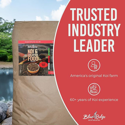 Blue Ridge Koi Fish Food 50lb - Koi Food Color Growth Formula, Goldfish Food, Premium Fish Food for Ponds, Ponds Fish Food, Floating Pond Pellets
