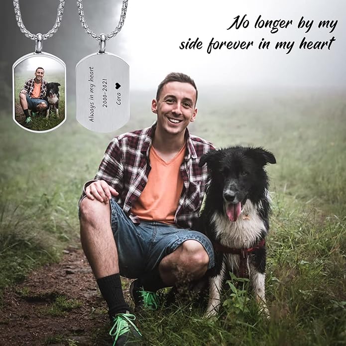 VNOX Personalized Customizable Photo Text Cremation Urn Necklace for Ashes Holder Dog Tag Pendant Family Pet Memorial Keepsake Jewelry for Men Women