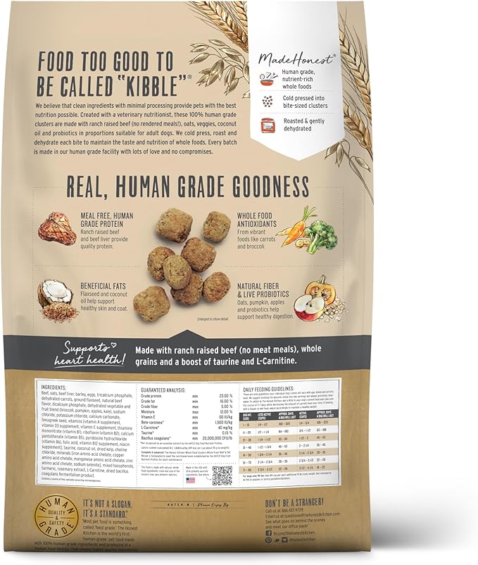 The Honest Kitchen Human Grade Whole Food Clusters Dry Dog Food - Whole Grain Beef & Oats, 20 Pound Bag