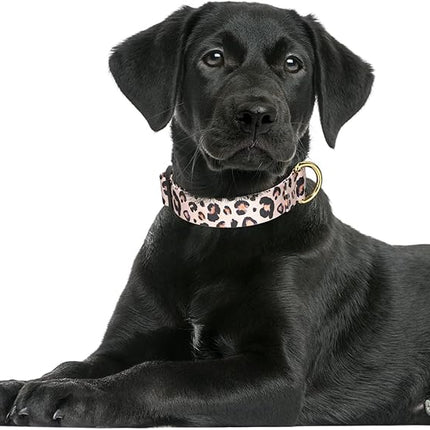 Rnivvi Dog Collar for Large Dogs, Cute Leopard Heavy Duty Adjustable Puppy Collar with Quick Release Buckle for Boy Girl & Female, Pet Accessories for Walking Running, L Length 1" Width, Pink