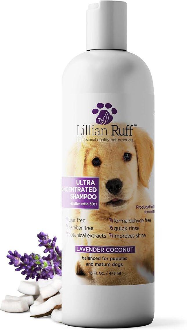 Lillian Ruff PRO Formula Ultra Concentrated Dog Shampoo – Makes 4 Gallons/30 Bottles, 30:1 Dilution, Professional Pet Shampoo for Sensitive Skin | Deodorizing & pH-Balanced Made in USA 16.9oz