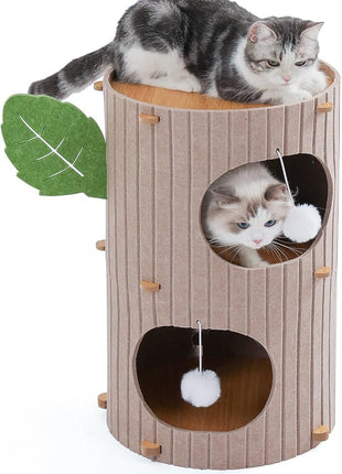 Cat House for Indoor Cats, 2-Storey Large Cat Bed Cave, Felt Covered Cats Tunnel Condo,23.6"