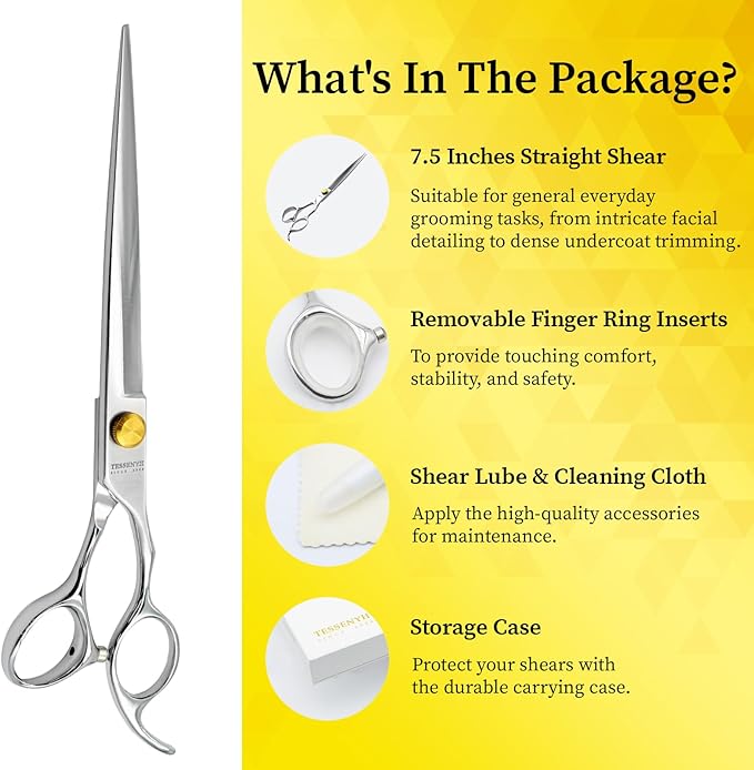 Dog Grooming Scissors, 7.5" Straight Shears, Premium Stainless Steel, Safety Rounded Tip & Offset Handles for Precision Trimming Dogs, Cats, Pet at Home