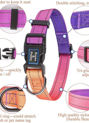 Roses&Poetry Reflective Dog Collar with Gradient Mistyrose, Adjustable Durable Pet Collars for Small Medium Large Dogs (Mistyrose-S)