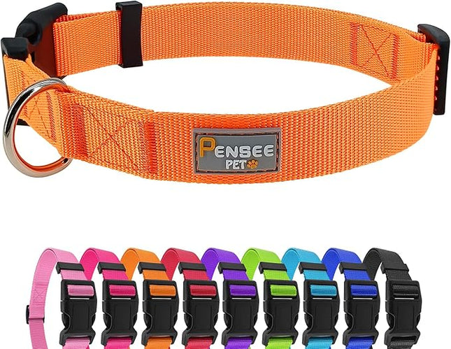 Dog Collar Orange Basic Adjustable Dog Collars with Breathable Quick Release Nylon Pet Collar for Puppy Small Medium Large Dogs Boy