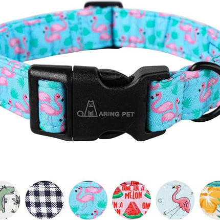ARING PET Flamingo Dog Collar-Cute Cotton Small Dog Collars, Adjustable Lightweight Summer Pet Collars for Small Medium Large Boy and Girl Dogs, Small