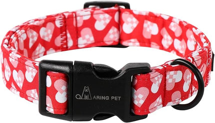 ARING PET Valentine's Day Dog Collar-Cotton Heart Dog Collars, Adjustable Valentine Heart Pet Collars Puppy Collar with Quick Release Buckle for Girl&Boy Dogs