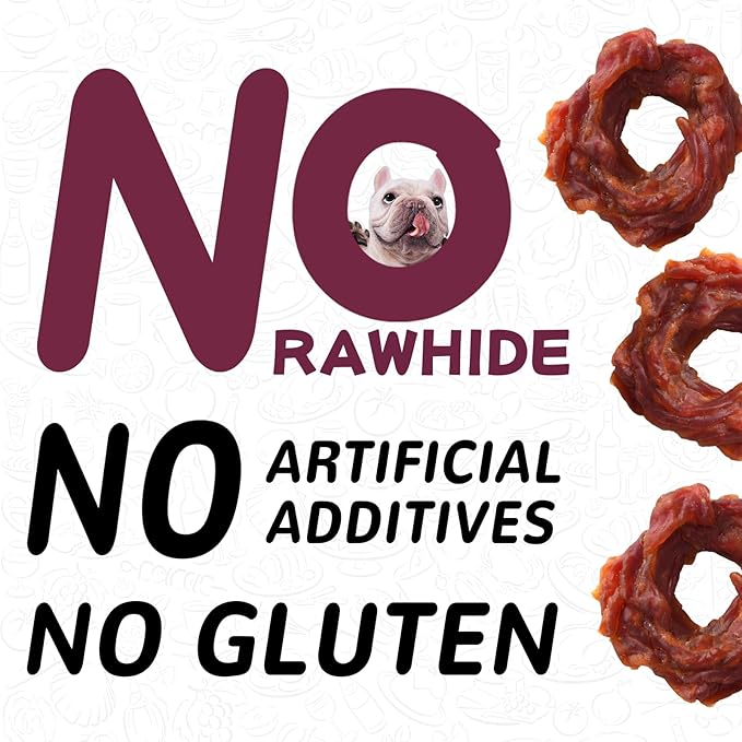 Duck Jerky Rings Dog Treats, Natural Dog Duck Jerky Treats w/Taurine, High Protein Snacks for Small Medium Large Dogs, 12.5 oz