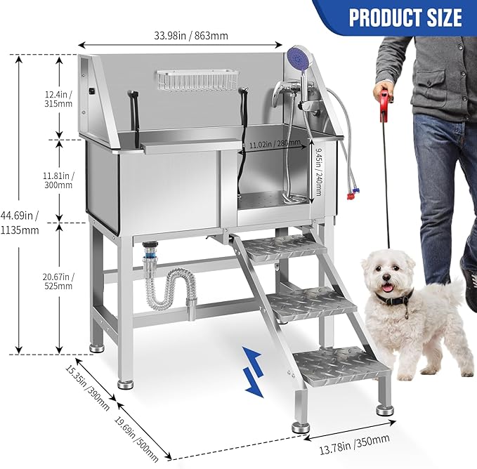 Professional Stainless Steel Dog Grooming Tub W/Soap Box, Faucet,Rich Accessory, Bathtub For Multiple Pets, Washing Sink For Home