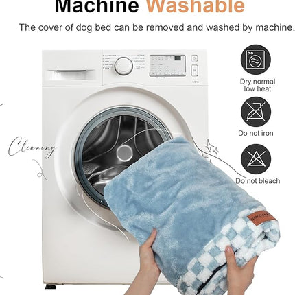 Large Dog Bed Orthopedic Washable: Beds Bolster XL Bed Medium Large Dogs Egg Crate Foam Couch Sofa Waterproof with Removable Cover - Blue Grid