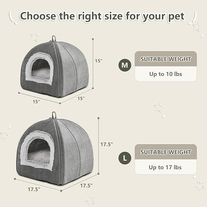 WINDRACING Cat Bed Cave-Cat Beds for Indoor Cats,Kittens and Large Pets,Foldable and Washable with Removable Cushioned and Anti Slip Bottom(Large,Grey)