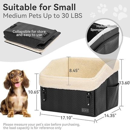 PETSFIT Small Dog Car Seat, Waterproof PU Leather Dog Booster Car Seat with Patented Safe Buckles, Detachable Dogs Seat Belt for Car, Dog Car Seat Medium Sized Dog up to 30 lbs (Black)