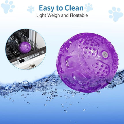 3'' Squeaky Dog Toy Balls for Lagre Medium Breed, Indestructible Dog Balls for Playing, Fetching & Retrieving, Durable Aggressive Chewers, 2 PCS Purple