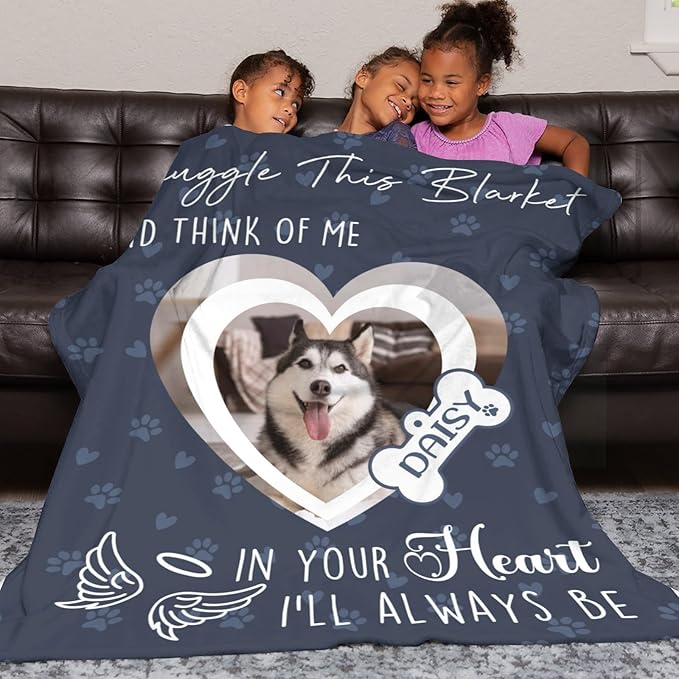 Pet Memorial Gifts for Lost of Dogs Cats, Personalized in Loving Memory Blanket with Photo, in Memory of Dog Sympathy Gift Bereavement Remembrance Passing Away Gifts, Custom Pet Picture Blanket