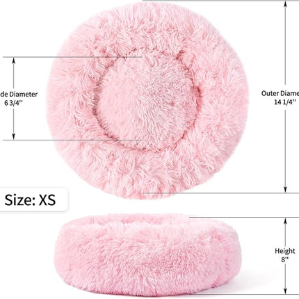 NOYAL Calming Donut Dog Bed for Small to Medium Dogs & Cats - Plush Faux Fur Anti-Anxiety Pet Bed with Machine Washable Cover & Non-Slip Base