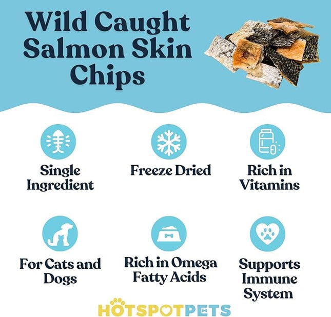 hotspot pets Freeze Dried Salmon Skin Chips for Cats & Dogs - Reasealable 1lb Big Bag Single Ingredient All Natural Omega 3 Benefits, Salmon Chips - Perfect for Training, Topper or Snack