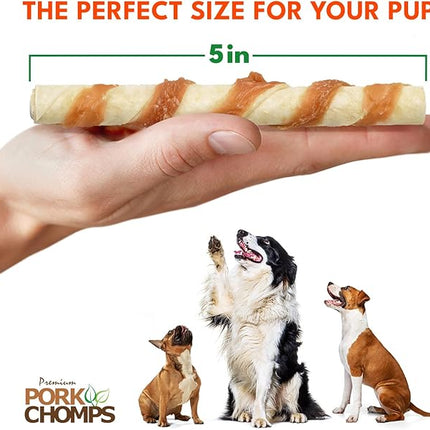 Pork Chomps Baked Pork Skin Dog Chews, 5-inch Mini Twists, Real Chicken Wrap, 12 Count