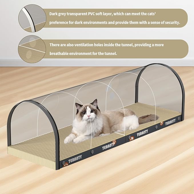 3 Function in 1 Cardboard Cat Scratcher Board, 31.5 in Cat Scratcher House, Cat Scratchers for Indoor Cats, Arched Cats Scratch Pad As Cat Bed, Cat Tunnel for Sleep, Grind Claws (Dark Gray)