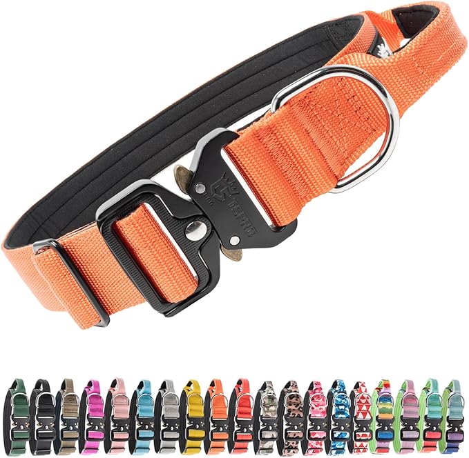 TSPRO Premium Dog Collars Tactical Dog Collar with Handle and Heavy Duty Quick-Release Metal Buckle Durable Thick and Adjustable for Medium to Large Dogs (Orange L)