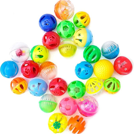 CHIWAVA 36 Pack Plastic Noisy Cat Toy Balls with Bell Kitten Chases Toy 8 Type Assorted Color Size