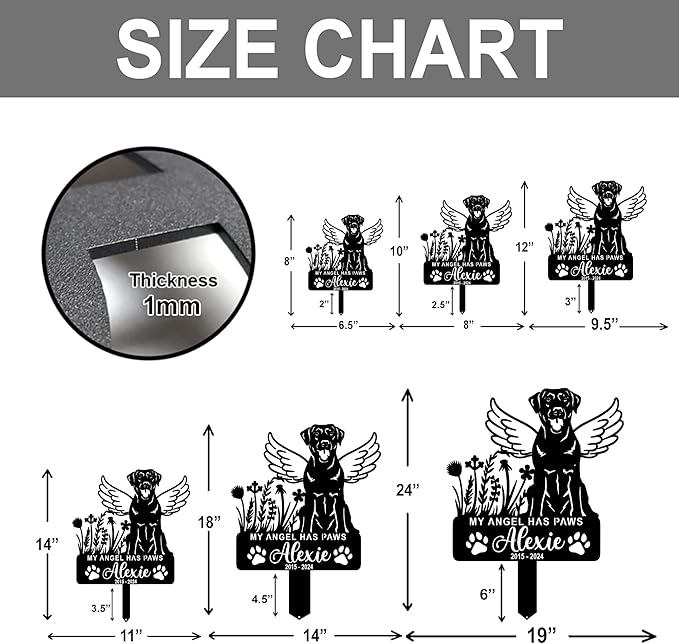 Personalized Dog Memorial Grave Marker, Custom Pet's Name Cemetery Decorations for Funerary, Metal Dog Burial Garden Stake, Outdoor Sympathy Angel Handstone Stake Plaque Gift for Loss