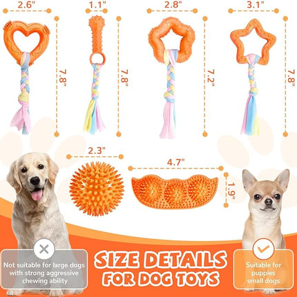 6 Pack Puppy Teething Toys Cute Orange Puppy Chew Toys for Teething Durable Small Dog Chew Toy for Puppies Small Dog Squeaky Balls Interactive Soft Rubber Rope Doggy Chews Toy Set