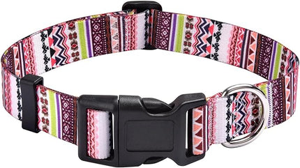 Dog Collar with Bohemia Floral Tribal Geometric Patterns - Soft Ethnic Style Collar Adjustable for Small Medium Large Dogs(Pink Bohemia,M)