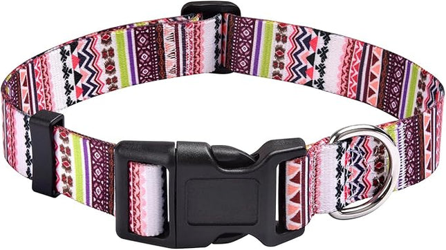 Dog Collar with Bohemia Floral Tribal Geometric Patterns - Soft Ethnic Style Collar Adjustable for Small Medium Large Dogs(Pink Bohemia,S)