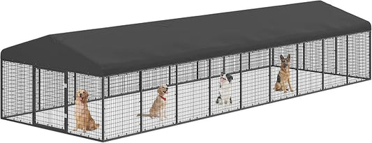 354" x 118" Outdoor Dog Kennel Steel Ideal Dog Fence for Medium/Small Dogs Anti-Rust Coating Cage with Roof All Weather Resistant Dog House with Double Locks