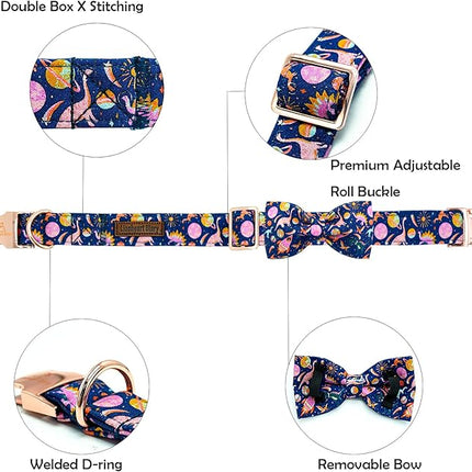 Lionheart glory Dog Bow Collar Dinosaurs Pattern Cute Collars for Small Dogs,Soft Duty Adjustable Dog Collar with Bowtie Spring Summer Puppy Collars Bows Pet Gift