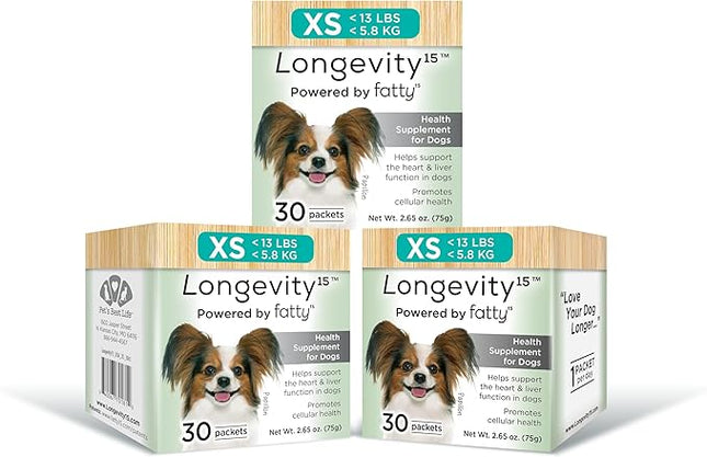 Longevity15 – C15:0 – Fatty Acid Health Supplement for Dogs – Healthy Pet Supplies – for Extra Small Dogs, 3 Pack