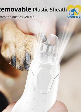 Casfuy Dog Nail Grinder Quiet - (45db) 6-Speed Pet Nail Grinder with 2 LED Lights for Large Medium Small Puppy Dogs/Cats, Professional 3 Ports Rechargeable Electric Dog Nail Trimmer with Dust Cap